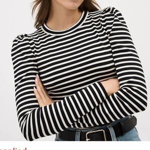 Long-Sleeve Crew-Neck Ribbed Top With Stripes